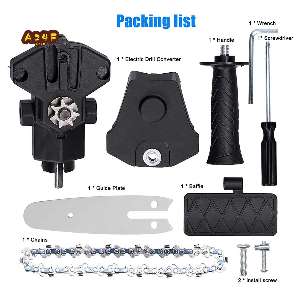 

A24F-Electric Drill Converter Into Electric Saw With 4 Inch Chain Mini Handheld Chain Saw Conversion Bracket