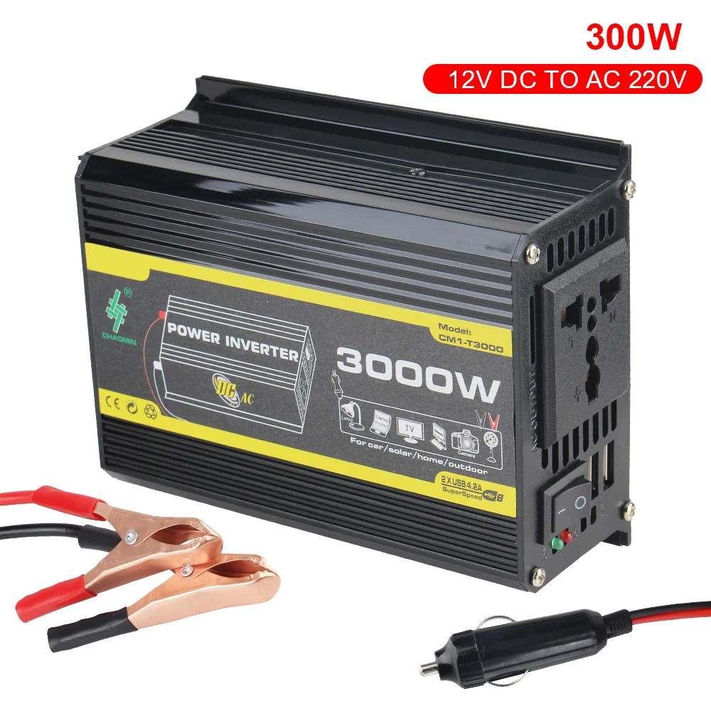 DC 12V to AC 220V Converter AC Socket EU Plug QC 3.0 4.2A USB Chargers Car Inverter 3 Ports Sockets Power Adapter