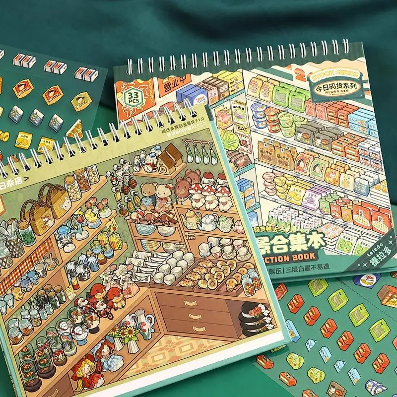 Sticker Scene Collection Book 10 Simulated Shop Scenes Premium Thick No Bleed Paper for Cute Sticker Collection Display