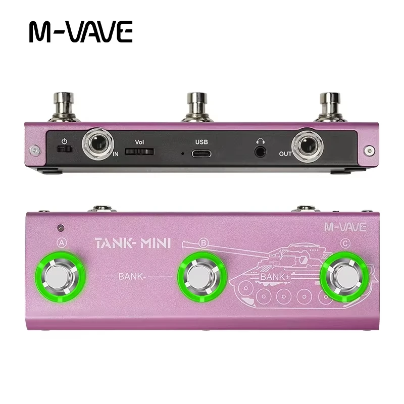 

M-VAVE Mini Pink Bass Processor: 36 пользовательских эффектных цепочек, 9 IR-моделей кабинетов, студийная система, USB-C, мультиэффект-педаль для баса