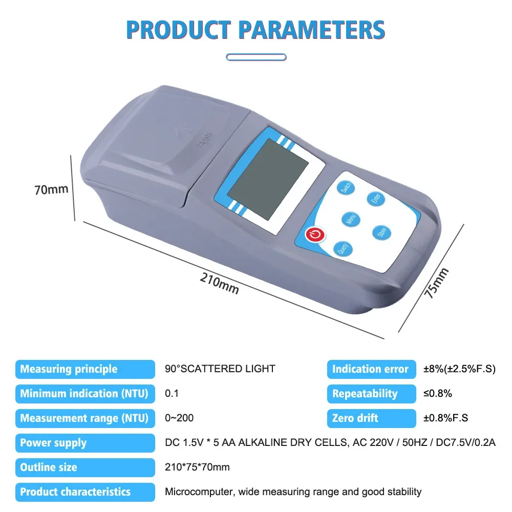 ZD-2A Intelligent Handheld Portable Turbidity Meter Digital Display Water Quality Testing Colorimetric Method for Swimming Pools