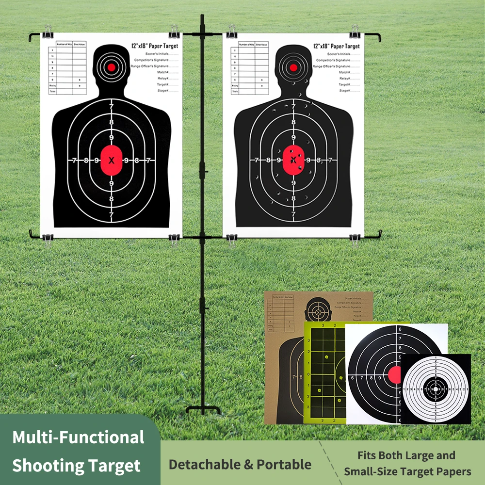 あらゆる射撃用ターゲットペーパーブラケットに対応するユニバーサル調整式金属製ターゲットホルダーとベース