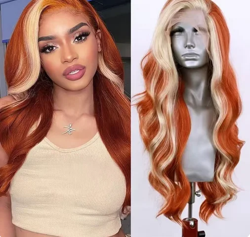 Synthetic Lace Front Wigs For Women Highlight Orange Wig Body Wave Ombre Blonde Ginger Lace Wig Heat Resistant Cosplay Wigs Wear