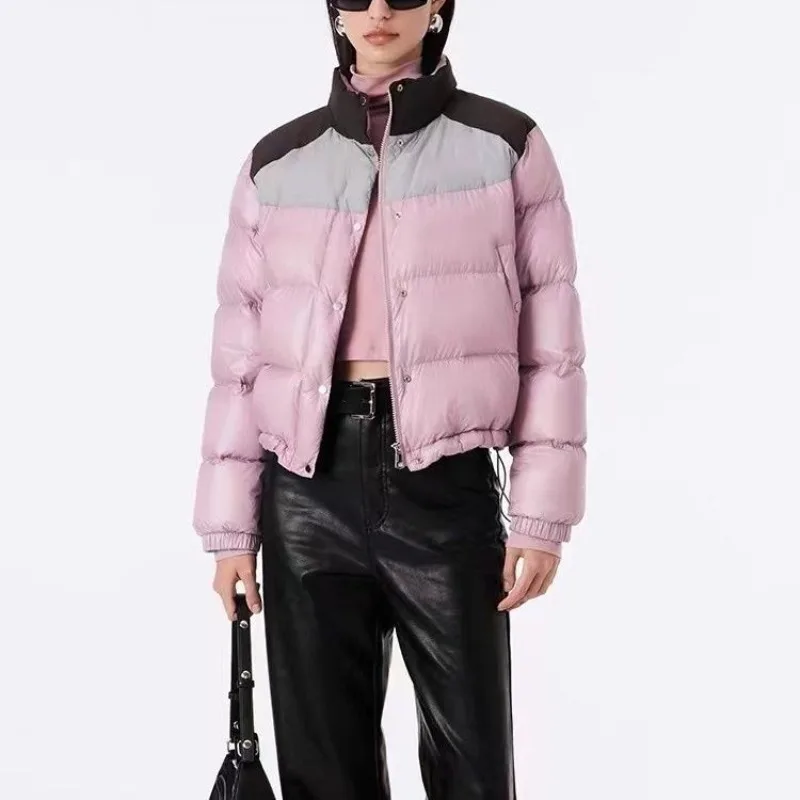 أوروبا الأمريكية قصيرة المرقعة أسفل سترة جديدة بطة أسفل الوقوف طوق الخبز معاطف الشتاء النساء الدافئة الخفيفة العصرية الشارع الشهير #1