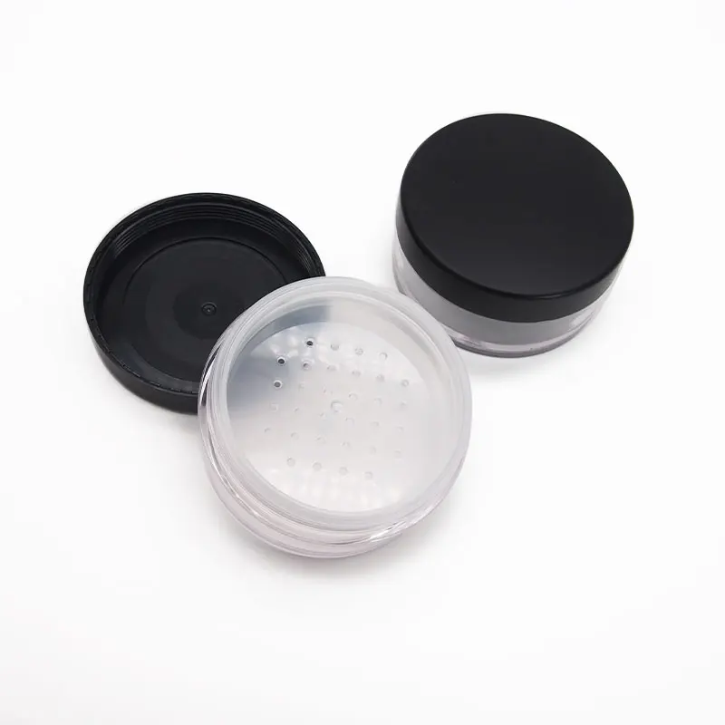 50g Plastic Loose Powder Jar With Sifter Empty Cosmetic Container Black Matte Cap Makeup Compact Portable Loose Powder Box