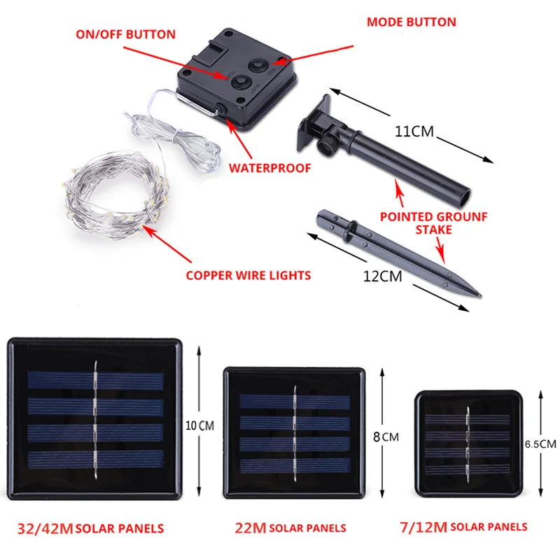 Guirxiété solaire LED étanche extérieure, décoration de jardin, fête de mariage de Noël, lampadaire, 62, 12 m, 22 m, 32/42 m