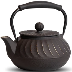 Cast Iron Teapot with Infuser, Wave Design Cast Iron Teakettle Coated with Enameled Interior for 24oz (700ml), Green