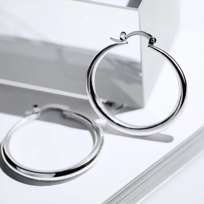 Silver Color Big Circle Round Hoop Earring For Women Unusual Earrings Trend Christmas Jewelry image 2