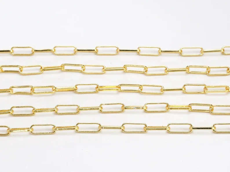 1 Meter Elongated Paperclip Chain, Rectangle Brass Chains, 18K Gold Tone, Necklace Chain, Link Chain, Jewelry Making - CG06