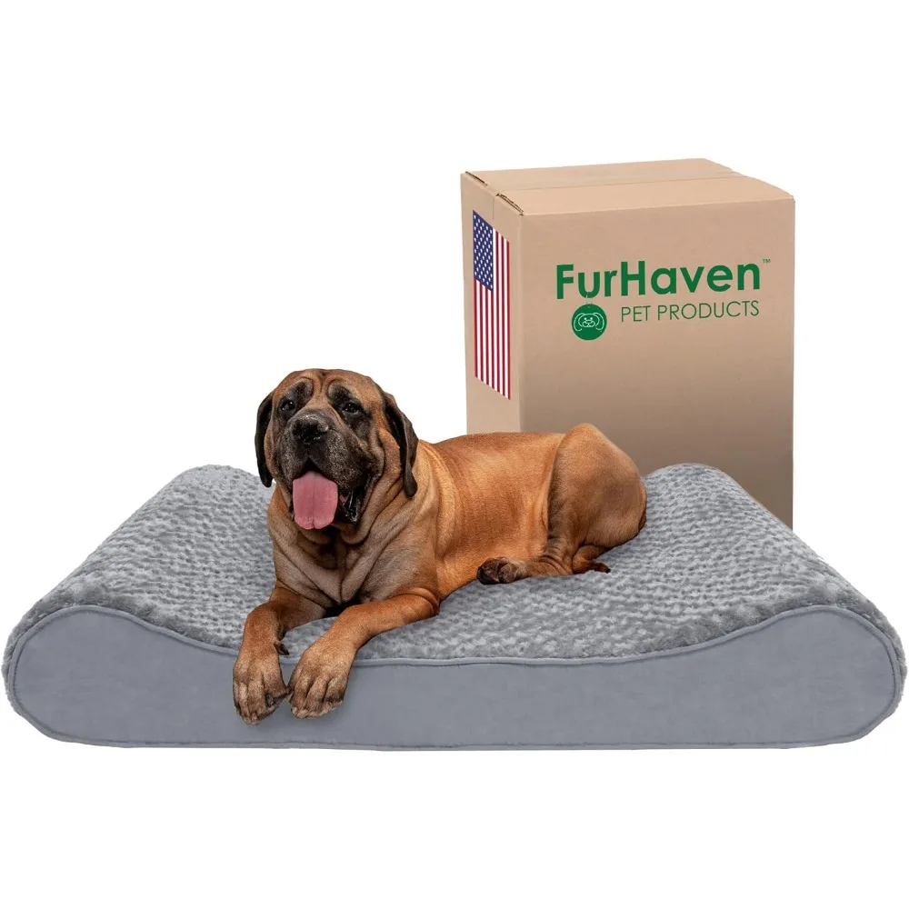 Cooling Gel Dog Bed for Large Dogs w/ Removable Washable Cover, For Dogs Up to 150 lbs - Ultra Plush Faux Fur & Suede Luxe Loun