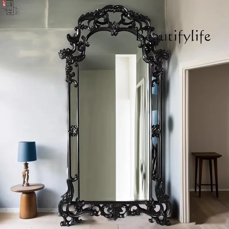 European retro floor-to-ceiling full-length mirror wall-mounted French engraved large-size full-length mirror