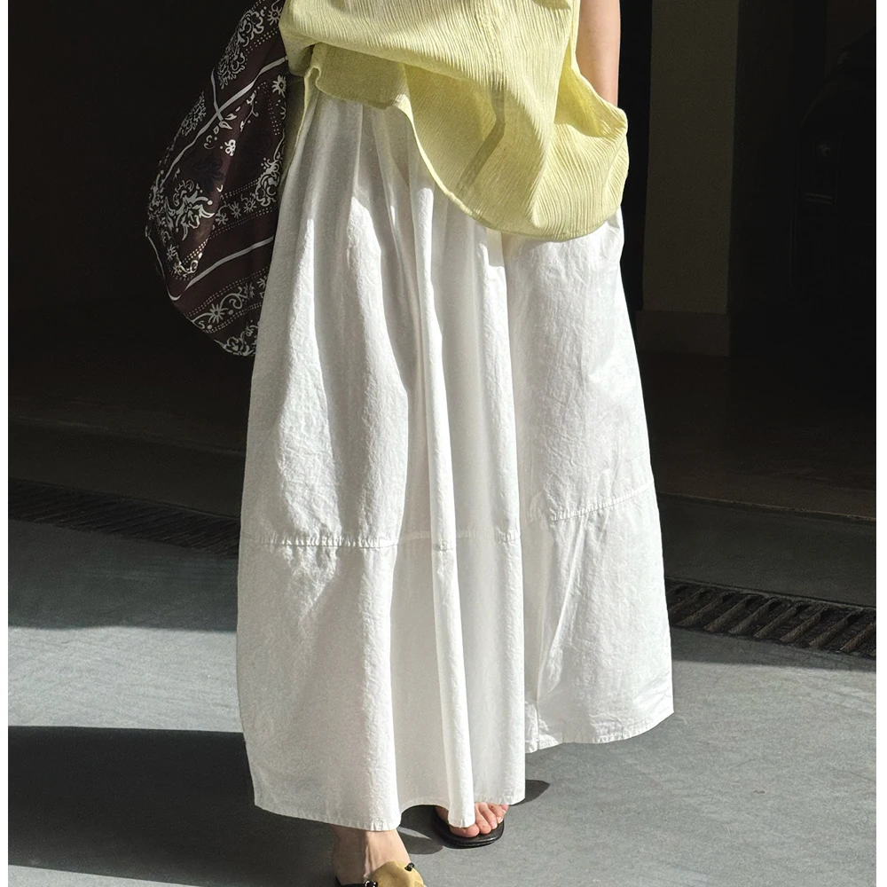 

2025 Women Summer White Long Skirts 100% Cottton High Waist A-Line Maxi Skirts Faldas Femme Streetwear