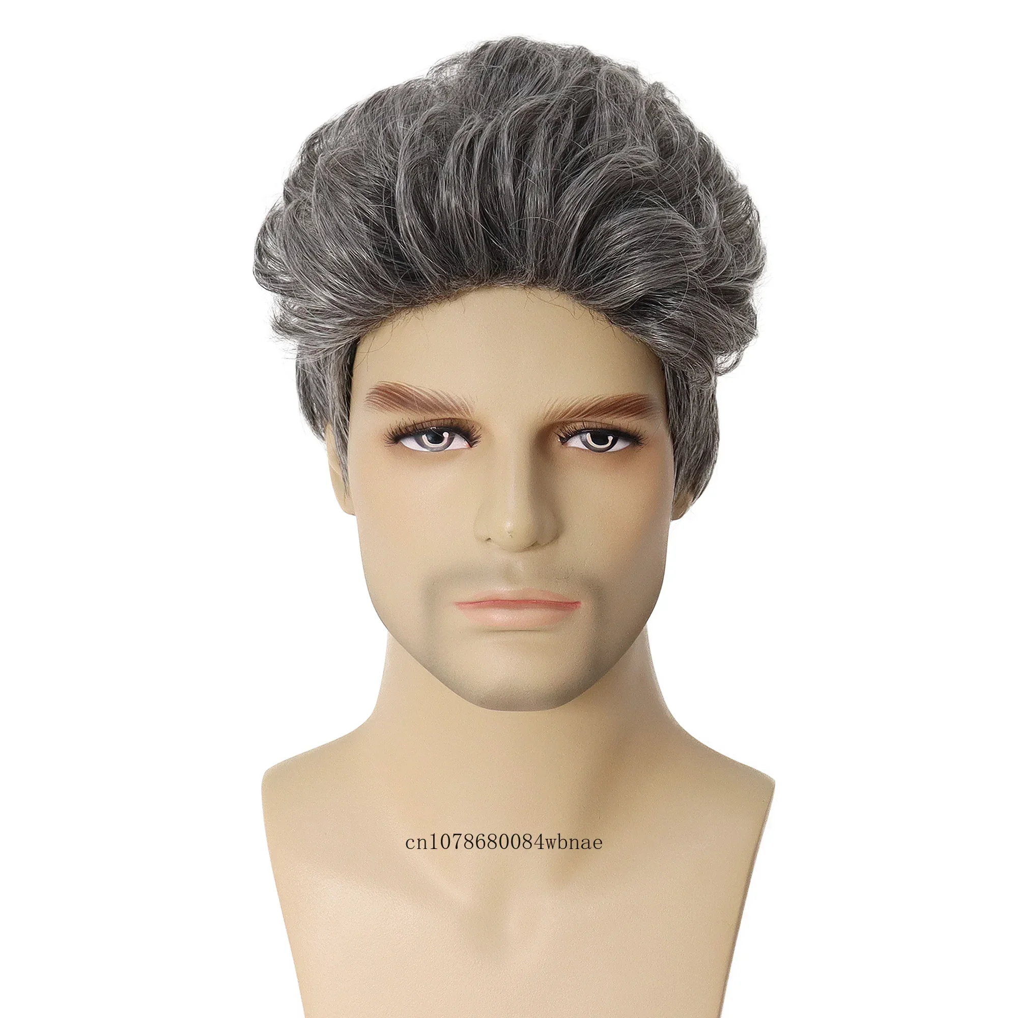 Mens Wig Short Gray Blanche Synthetic Wigs Cosplay Grandpa Layered Natural Hairstyle for Older Male Daily Costume Party Use