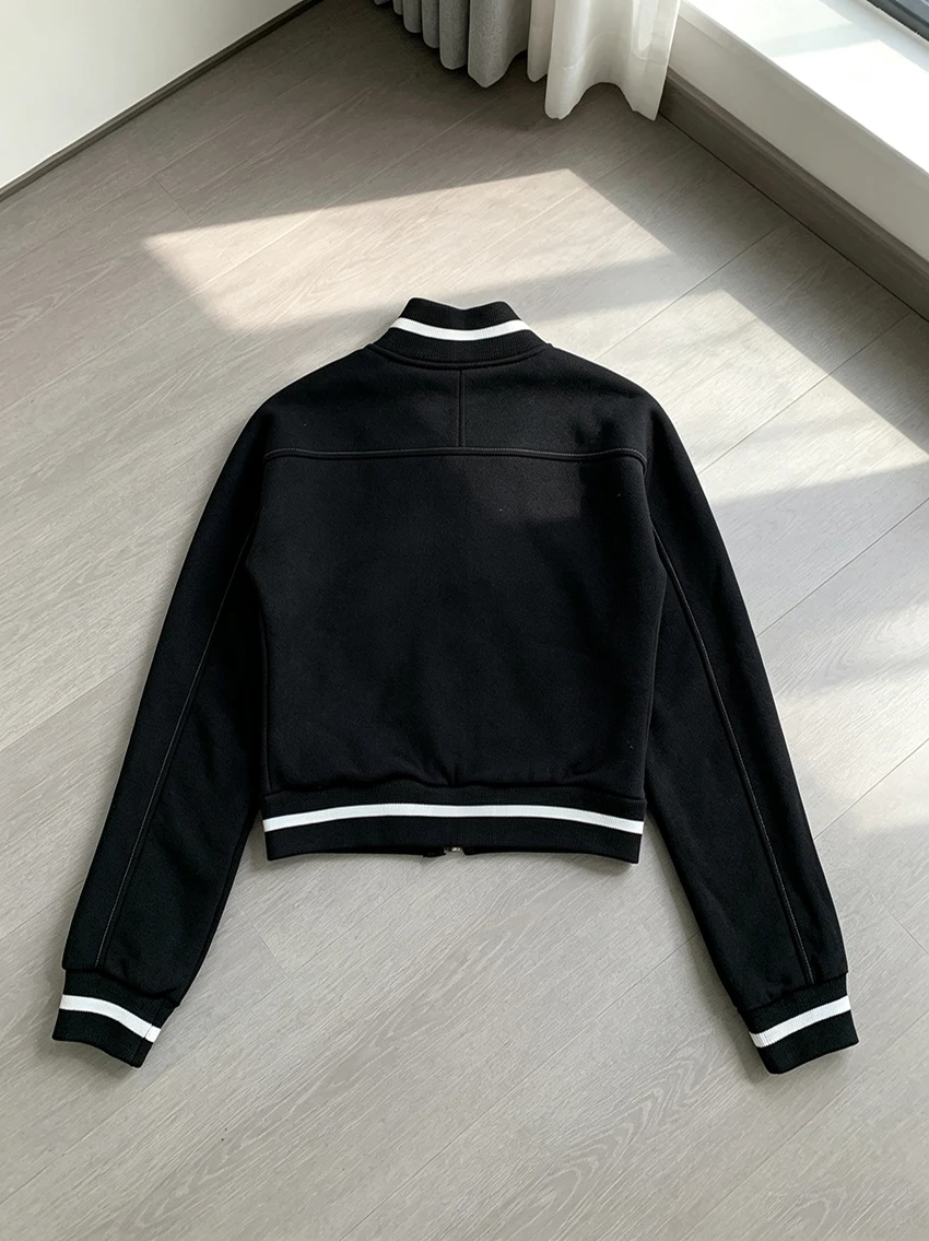 Y2K Aesthetics Women Cropped Zip Jackets Fashionable Anime Print Stand Neck Striped Long Sleeve Streetwear Punk Casual Outerwear