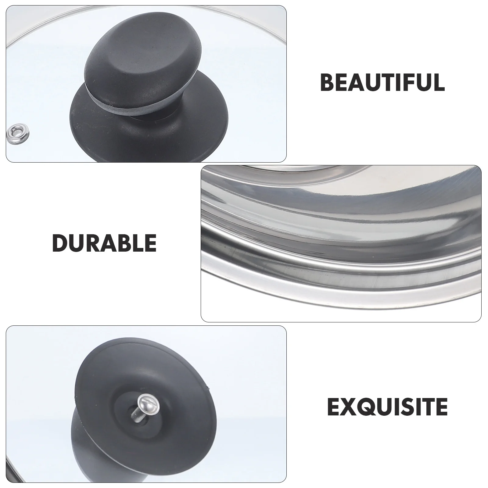 

Stainless Steel Pot Lid Universal Fit Visible Cooking Cover Heat Resistant Handle Easy Clean Kitchen Gadgets for Wok Pan