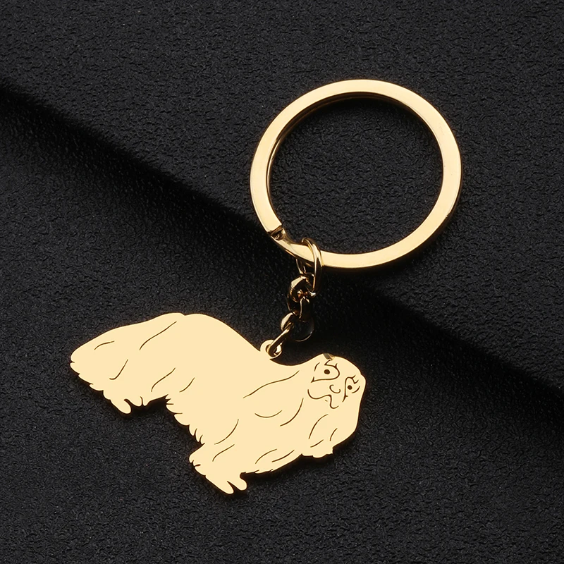 WEVENI Key Ring Stainless Steel Gold-plated Cavalier King Charles Spaniel Keychains Cute Pet Charms  Animals Jewelry For Women 