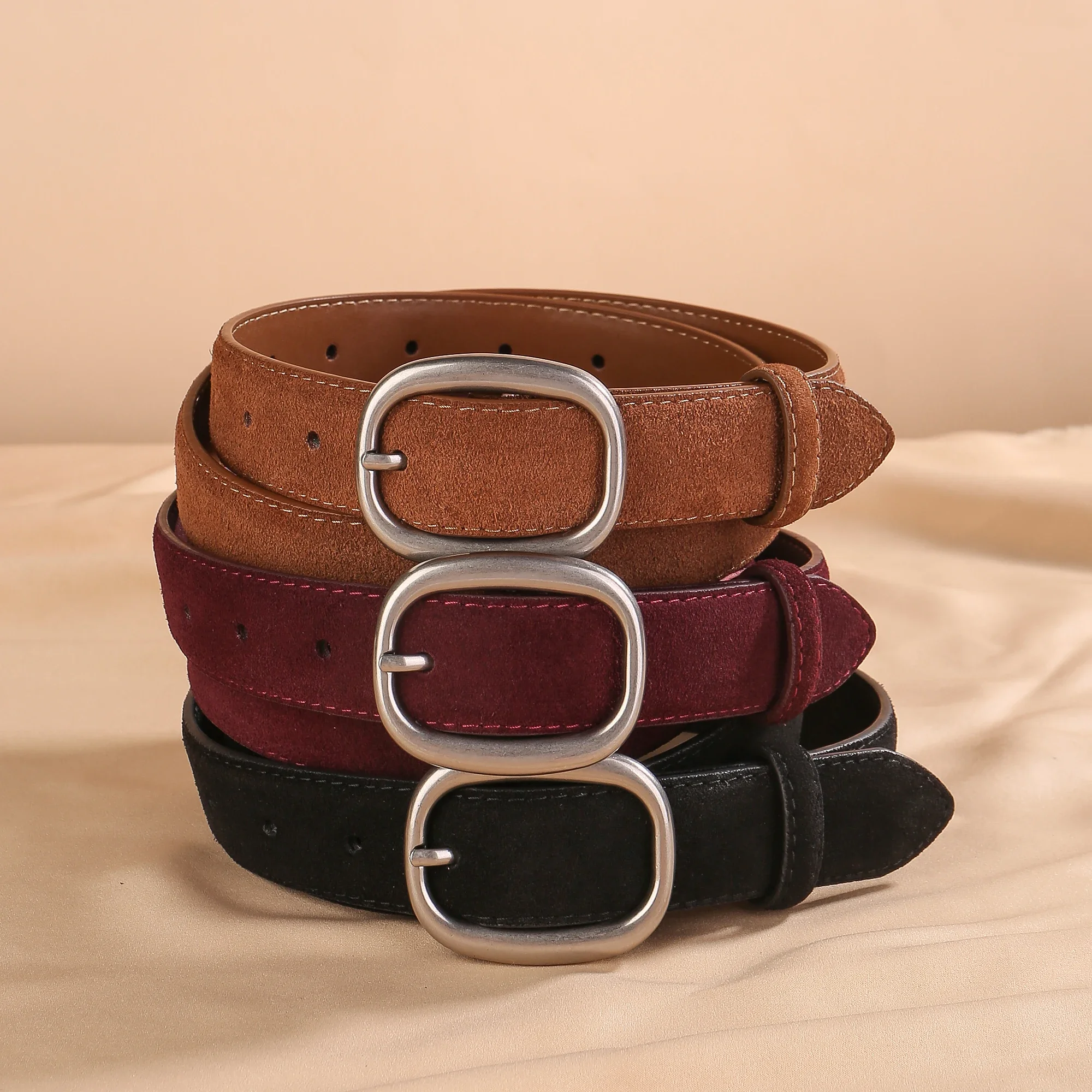 الفاخرة المرأة الجلد المدبوغ جلد البقر حزام جلد خمر الفضة مشبك 2.8 سنتيمتر حزام الإكسسوارات لفساتين والجينز