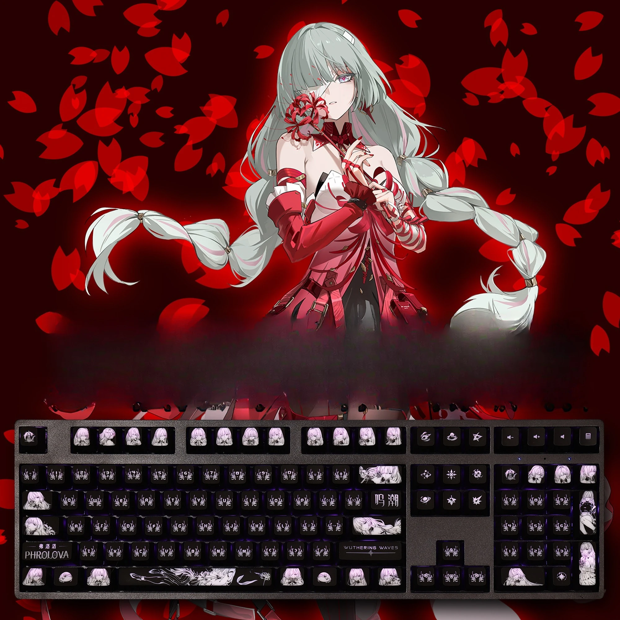 104 Keys/Set Phrolova Wuthering Waves Backlit Keycaps PC Coating for Logitech G512 Razer BlackWidow Huntsman Corsair K70 K95