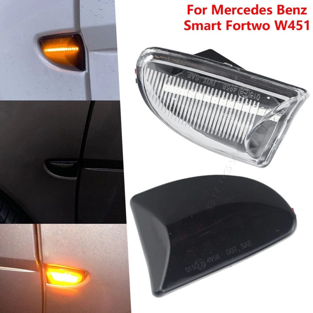 Para smart fortwo 451 mk1 & mkii 2007-2015 2 pces fumado lente âmbar led dinâmico lado marcador luz turno luzes de sinalização seta pisca