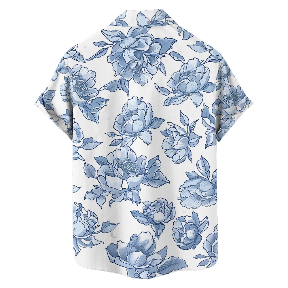 Eenvoudig Retro Design Bloemenshirt Heren Shirt Met Korte Mouwen Zomervakantie Losse Grote Dunne Top