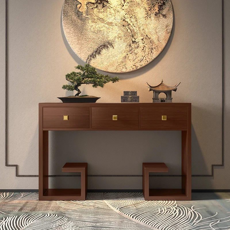 

New Chinese Style Solid Wood Porch Zen Home a Long Narrow Table Living Room Side View Entrance Cabinet