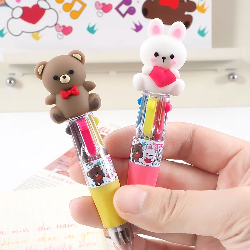 4 pcs/lot Cartoon Love Rabbit Bear 4 Colors Ballpoint Pen Mini Korean Stationery Pens For Writing Cute School Office Supply