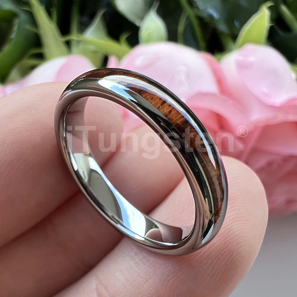 ITungsten 4mm Men Women Koa Wood Ring Nice Tungsten Wedding Band Domed Polished Trendy Jewelry Comfort Fit
