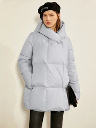 AMII Minimalism 2022 Winter New Lightweight Hooded Down Coats White Duck Down Jacket Women Warm Fashion Long Clothing 12120285