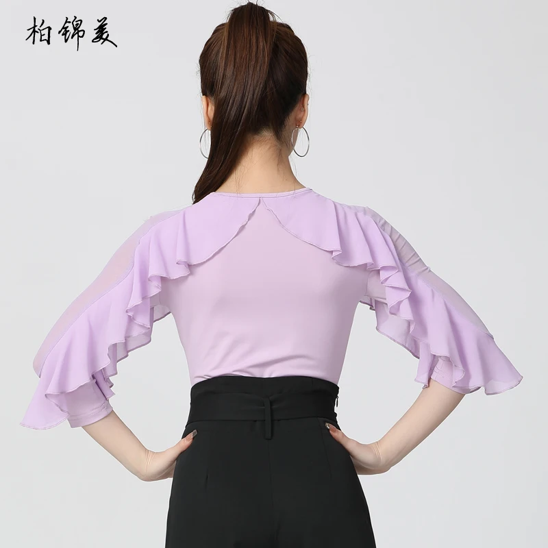 Latin Dance Top Female Adult New Lotus Leaf Sleeve Costume Ballroom Dance Modern Dance Performance Ballroom Dance Practice Dress