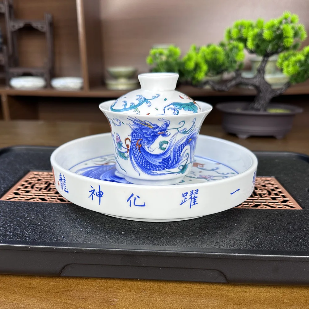 Jingdezhen Handmade Overglazed Color Figure Fish and Ercai Horseshoe Tureen Big Pot Bearing Cup Making Household Ceramics