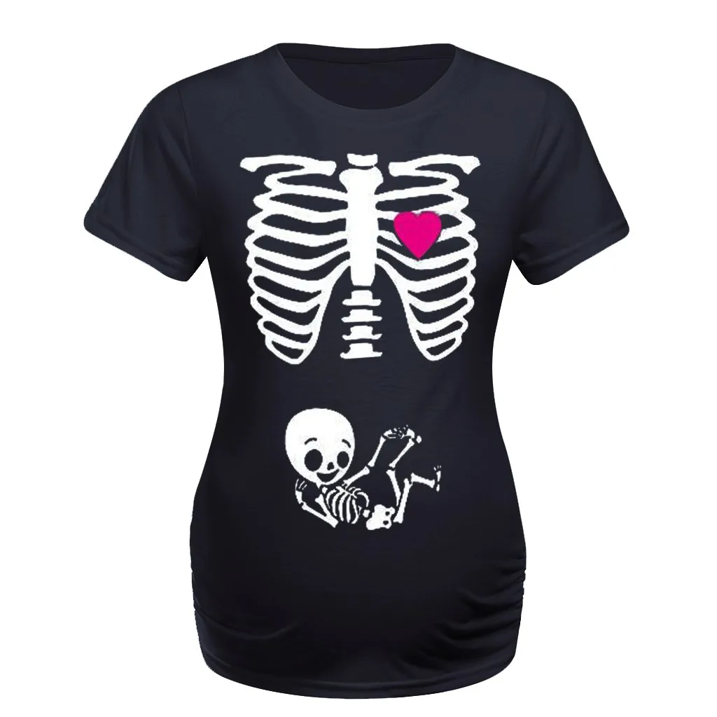 Tops Maternity T-shirt Sleeve Print Skeleton Casual Clothes Women Pregnant Maternity Pajama Dress Small Legging Extra Long Top