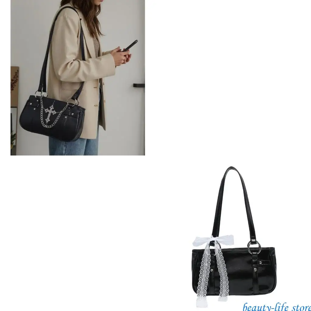 

Gothic Dark Metal Chain Decors Shoulder Underarm Bag For Fashion Lover 517D
