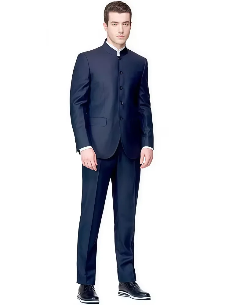 

Мужской формальный классический облегающий фрак из 2 предметов, однобортный пиджак с воротником-стойкой, комплект с длинными брюками