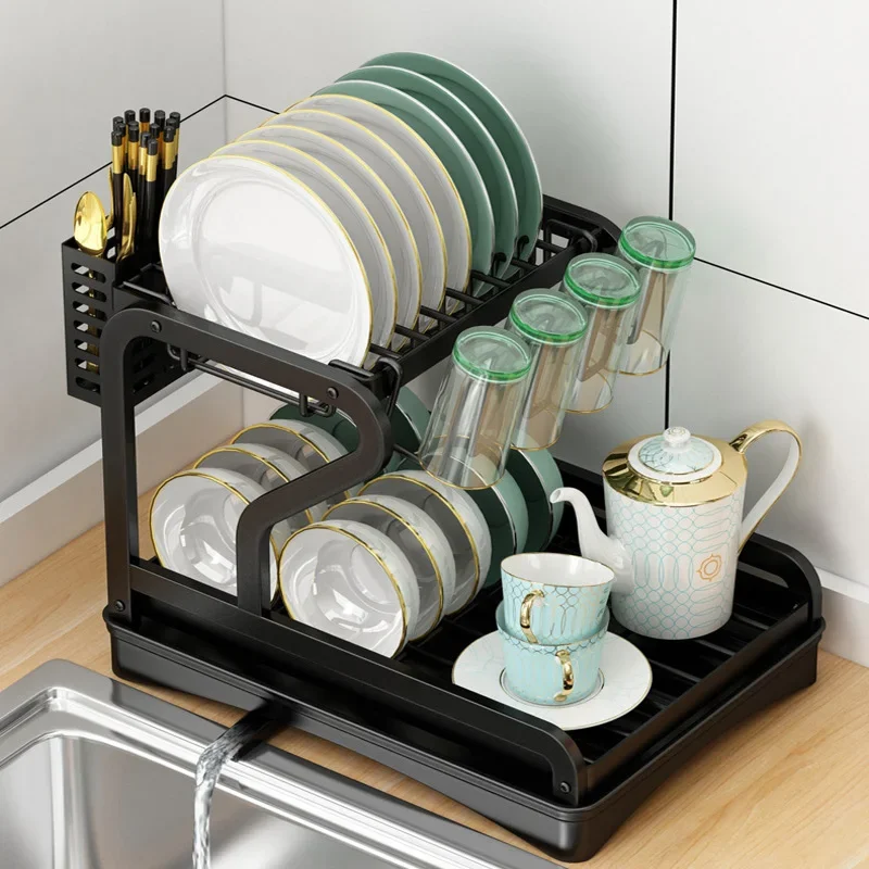 

Kitchen Dish Bolw Rack Drainer Multifunctional Chopstick Rack Cupboard Storage Organizer Double Dish Plate Utensil Organizer