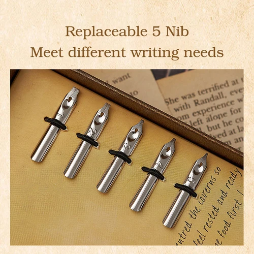 Imagen 2 del producto Pluma de inmersión con 5 puntas reemplazables, pluma de escritura creativa que contiene tinta, pluma de firma de caligrafía de artista, máquina de 5 colores, 7003