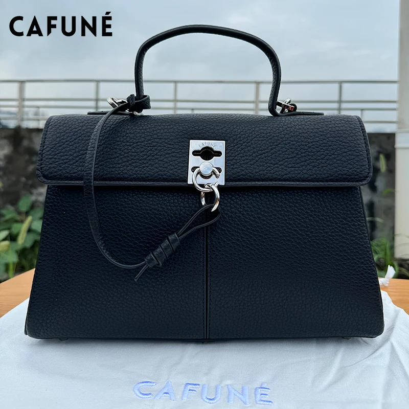 2024 CAFUNE Women\'s Cowhide Vintage Briefcase Stance Wallet Shoulder Crossbody Carry Bag Messenger Handbag Bolsas Femininas