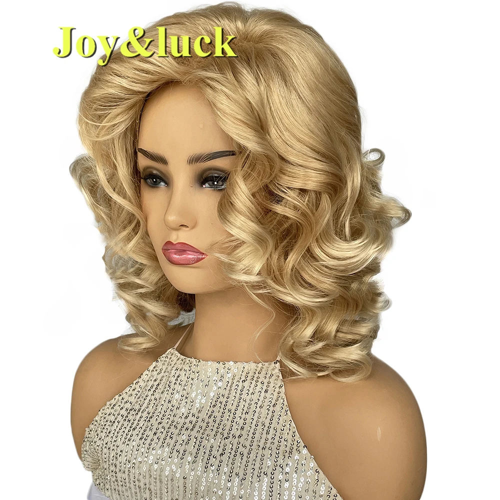 Synthetic Natural Wavy Curly Honey Blond Wig 12 Inches Women  Side Hairline Wave Adjustable Size  Wig