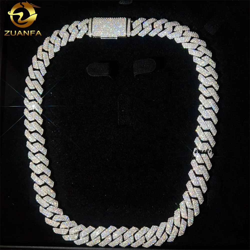 Hot Sale Low Price Solid Heavy Hip Hop 14mm 925 Silver Moissanite Miami Cuban Link Chain