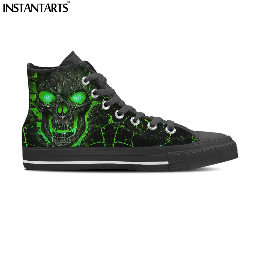 INSTANTARTS Canvas High Top Flat Shoes for Man Green 3D Lava Skull Print Casual Lace Up Sneakers for Male Comfort zapatos hombre