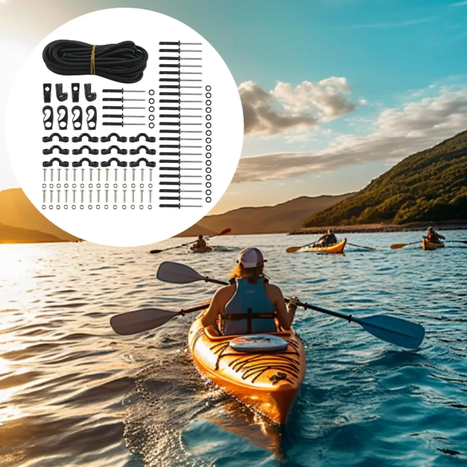 

Deck Rigging Cord Elastic Bungee Kit with Hooks and Pad Eyes Kayak Canoe Boat Accessory for Marine Storage