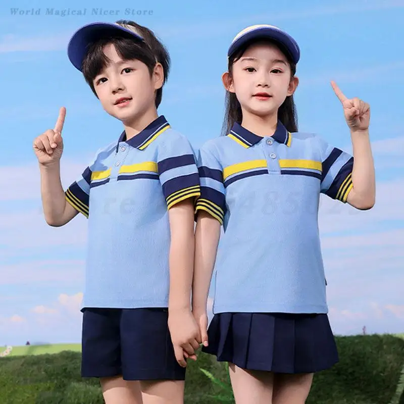 Meninos meninas uniforme escolar das crianças roupas esportivas verão crianças agasalho camisa shorts roupa uniforme de classe saia curta conjunto traje