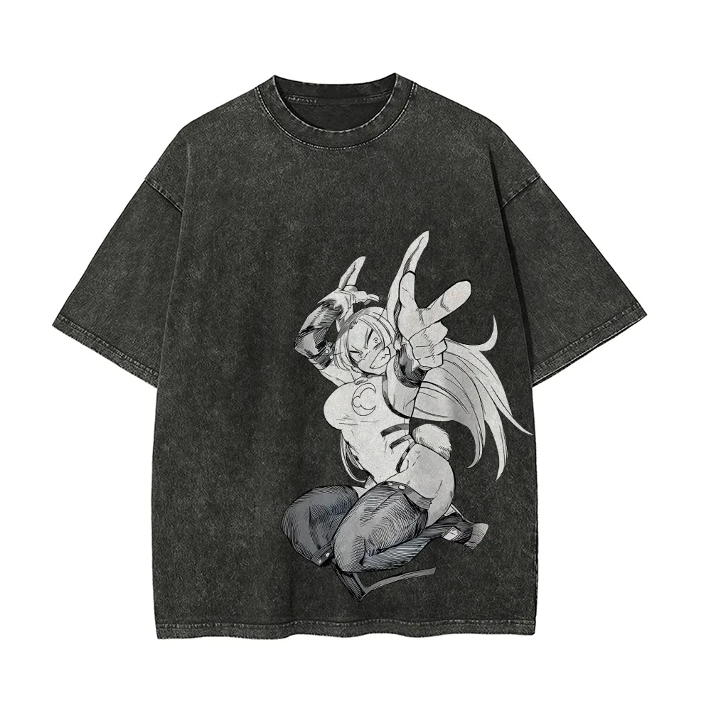 Mirko T Shirt My Hero Academia Men Acid Wash Anime Manga Vol 37 Cover Graphic Cotton Streetwear Rabbit Hero Vintage Tee Top view 2