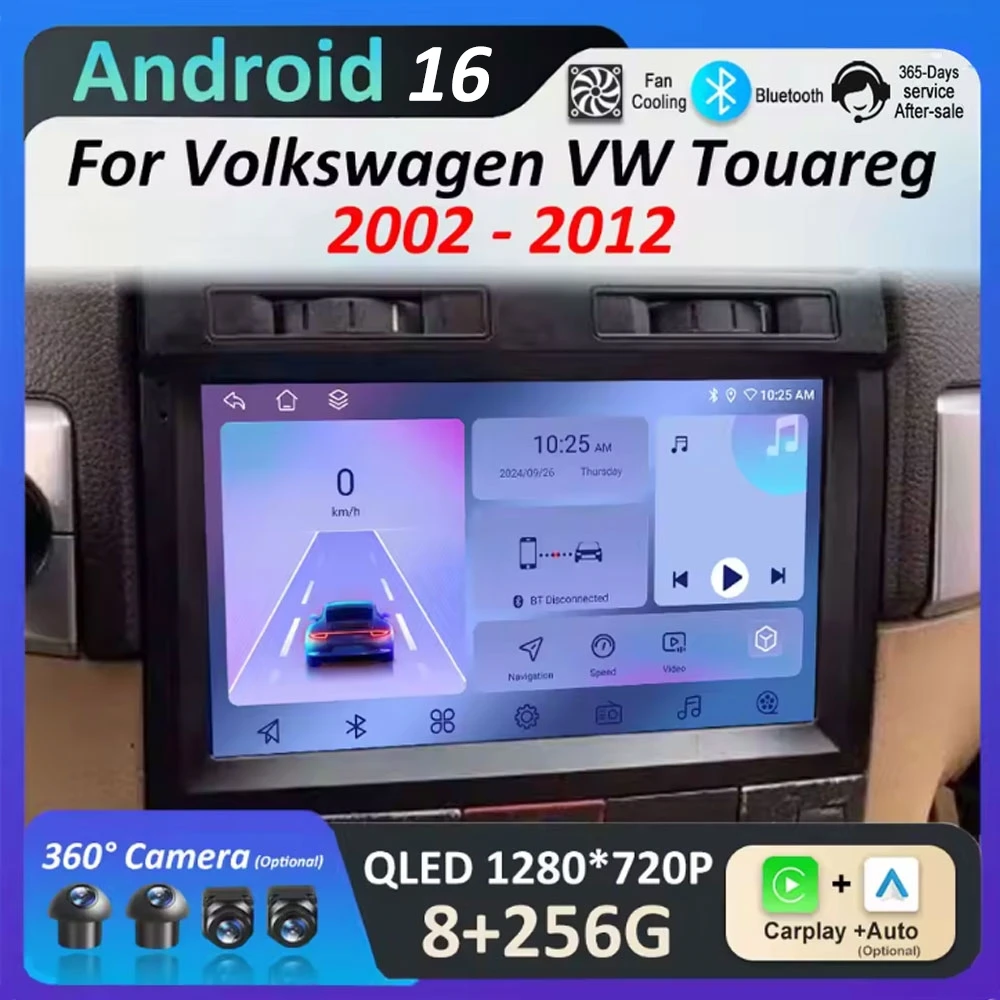 

for Volkswagen VW Touareg 2002 2003 2004 2005 - 2012 Carplay Android Auto DSP Stereo Cooling fan Autoradio IPS QLED Touch Screen