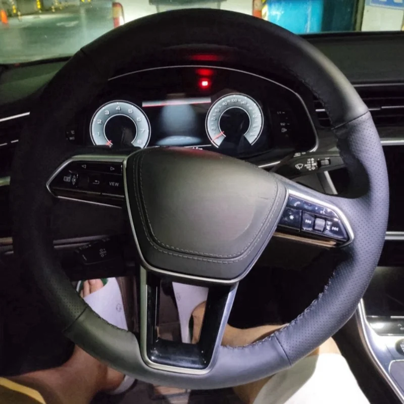

Изготовленный вручную черный чехол на руль автомобиля из удобной натуральной кожи для Audi A6 (C8) Avant Allroad A7 (K8) 2018-2019 S7