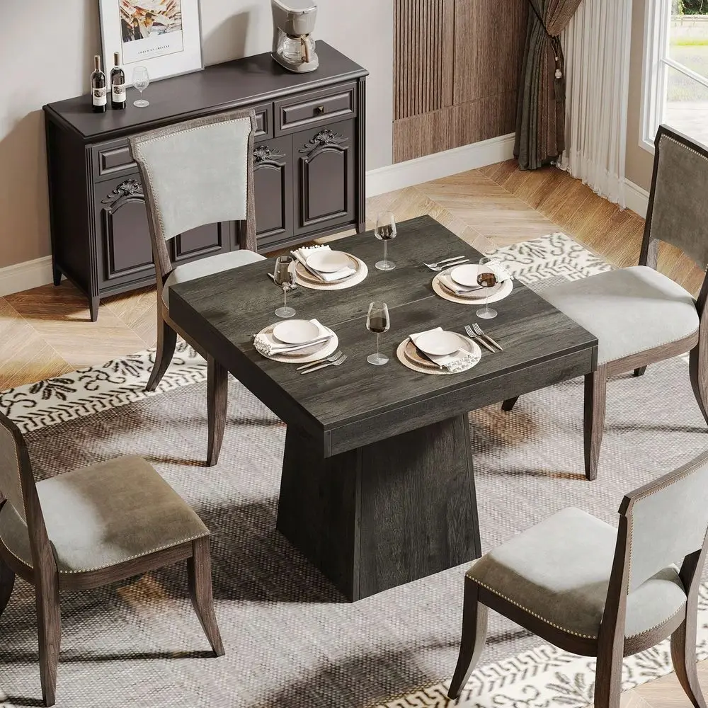 Square Dining Table For 4, 31.5Inch Kitchen Table Small Dinner Table With Sturdy Pedestal Base, Farmhouse Dining Room Table For