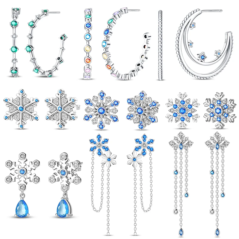 

925 Sterling Silver Original Snowflake Star Winter Series Earrings Women Girls Earrings Jewelry Birthday Gift