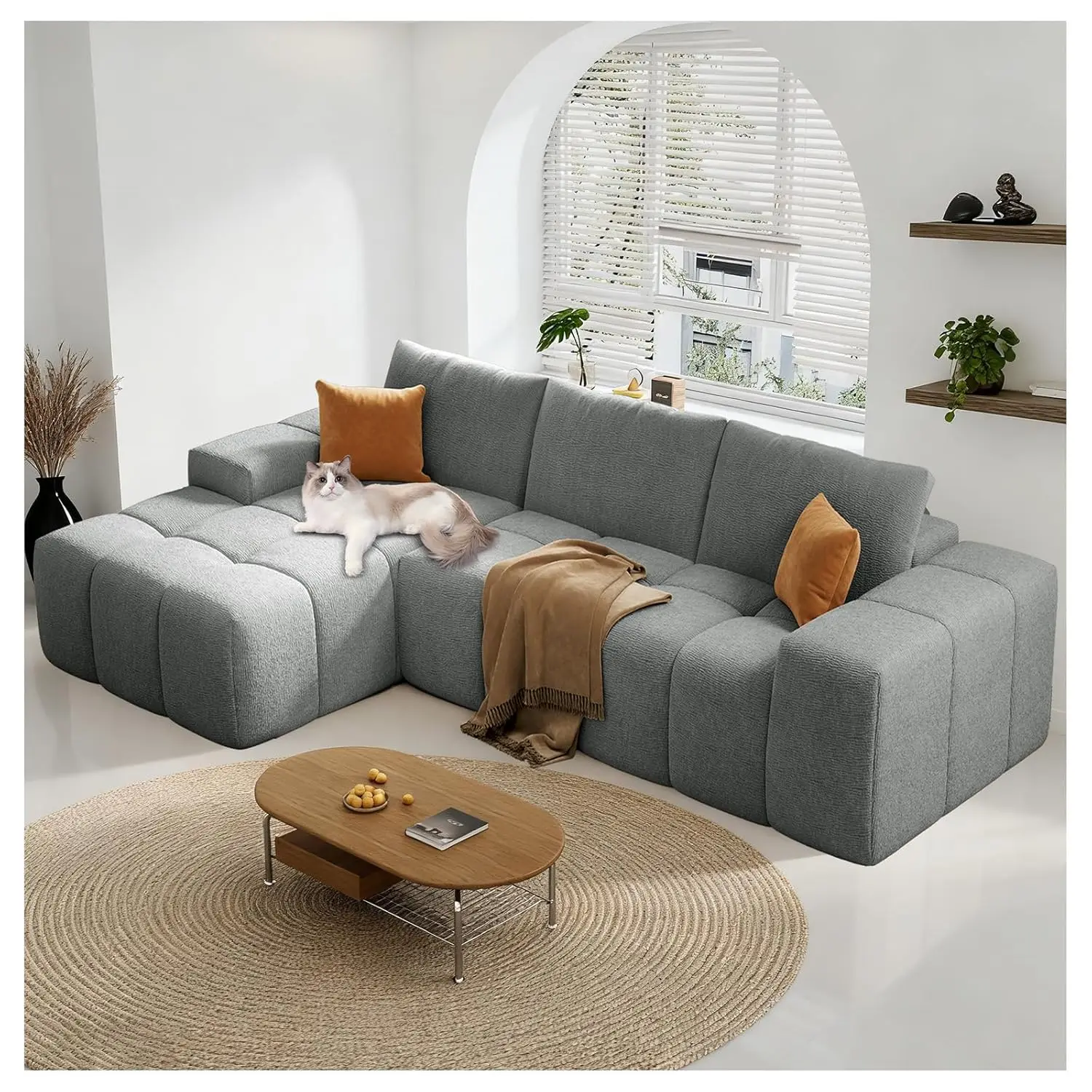 

Модульный секционный диван-трансформер 114 дюймов для гостиной, бескаркасный диван из синели, угловой диван-облако с глубоким сиденьем, на заказ