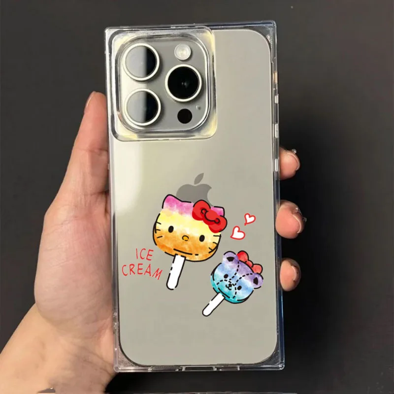 حافظة هاتف هالو كيتي شفافة مربعة ناعمة مضادة للخدش وسائد هوائية زاوية متوافقة مع آيفون 12 13 14 15 16 17 #2