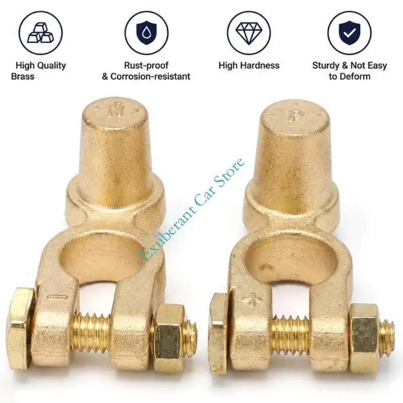Car Battery Terminal Clamp Pair Brass Positive and Negative Set for JIS A Posts, Bolt Fastened Terminals for Worn Battery End