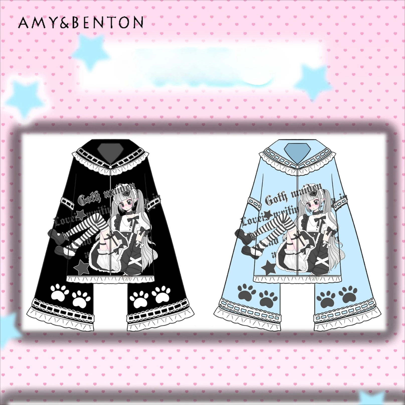 

Original Subculture Japanese Anime Print Gothic Long Sleeve Navy Collar Coat Sweet Ruffle Patchwork Oversized Coat Autumn Winter